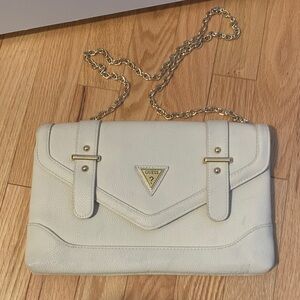 GUESS Cream Clutch with Gold Chain